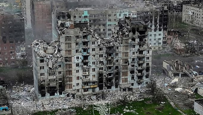This undated handout aerial footage released on May 21, 2023, by the press service of the 93rd Kholodnyi Yar Mechanized Brigade of the Ukrainian Armed Forces shows the destruction in the city of Bakhmut, Donetsk region, amid the Russian invasion of Ukraine. (Photo by Handout / Armed Forces of Ukraine / AFP) / RESTRICTED TO EDITORIAL USE - MANDATORY CREDIT "AFP PHOTO / ARMED FORCES OF UKRAINE" - NO MARKETING NO ADVERTISING CAMPAIGNS - DISTRIBUTED AS A SERVICE TO CLIENTS