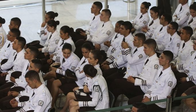O Presidente Jair Bolsonaro durante o Lançamento do Programa Nacional das Escolas Cívico-Militares – PECIM.